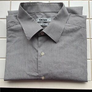 DKNY Men's Striped Dress Shirt in Black and White